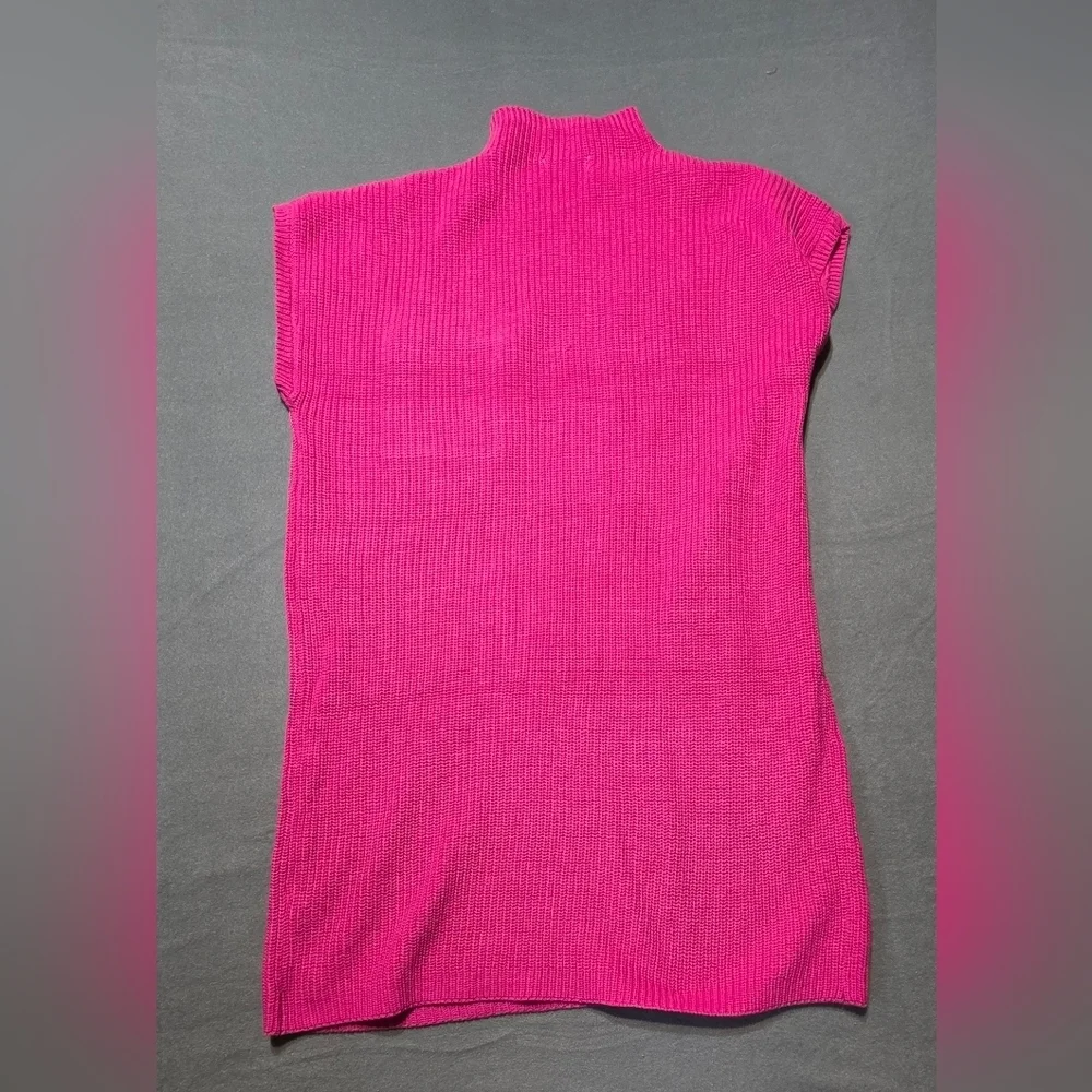 Zenana New In Poly Bag Vibrant Pink Mock Neck Ribbed Knit Dress M:Bust 37-38 in